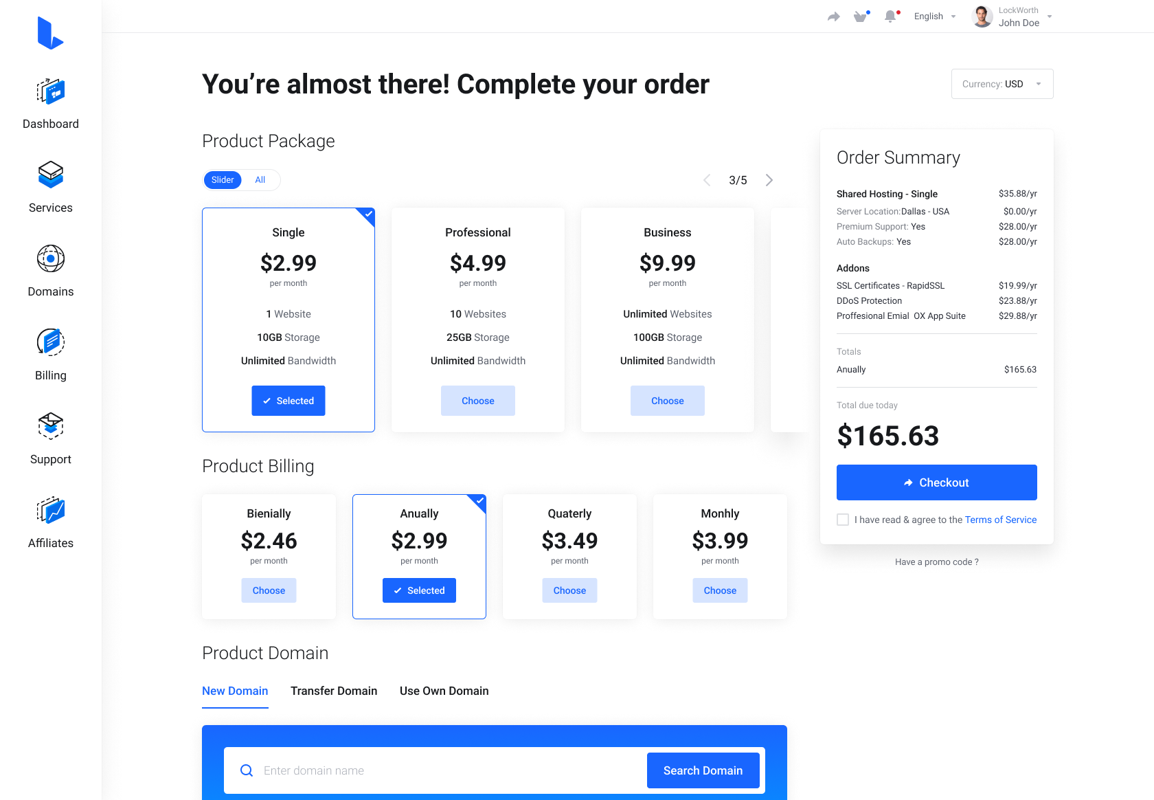 Lagom One Step Order Form For WHMCS